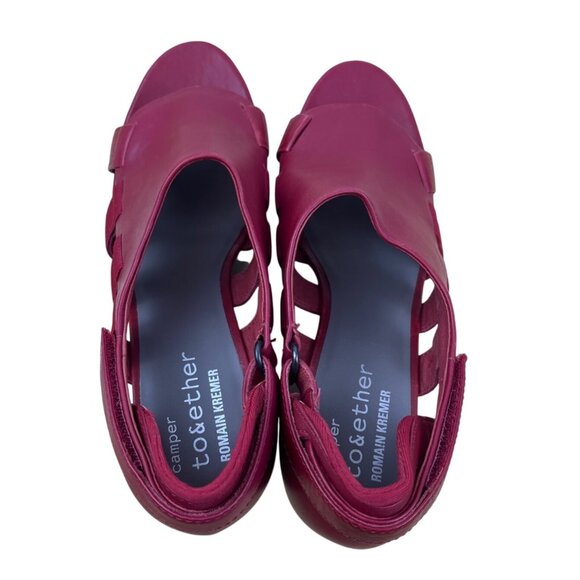 Camper Romain Kremer Women’s Red Leather Back Strap Together Wedge Sandals Szize - Picture 5 of 8